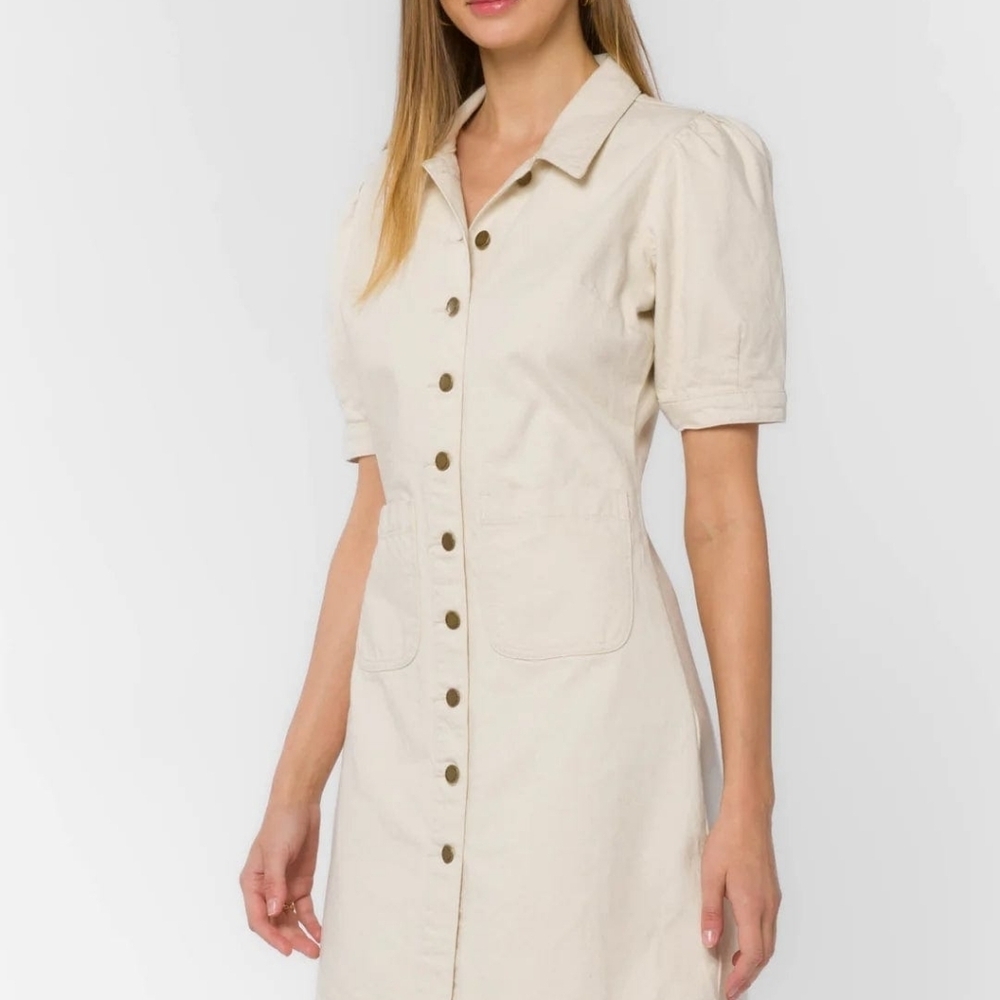 VELVET HEART DENIM Button-Up Dress, 100% COTTON, EUC,CREAM, SZ M